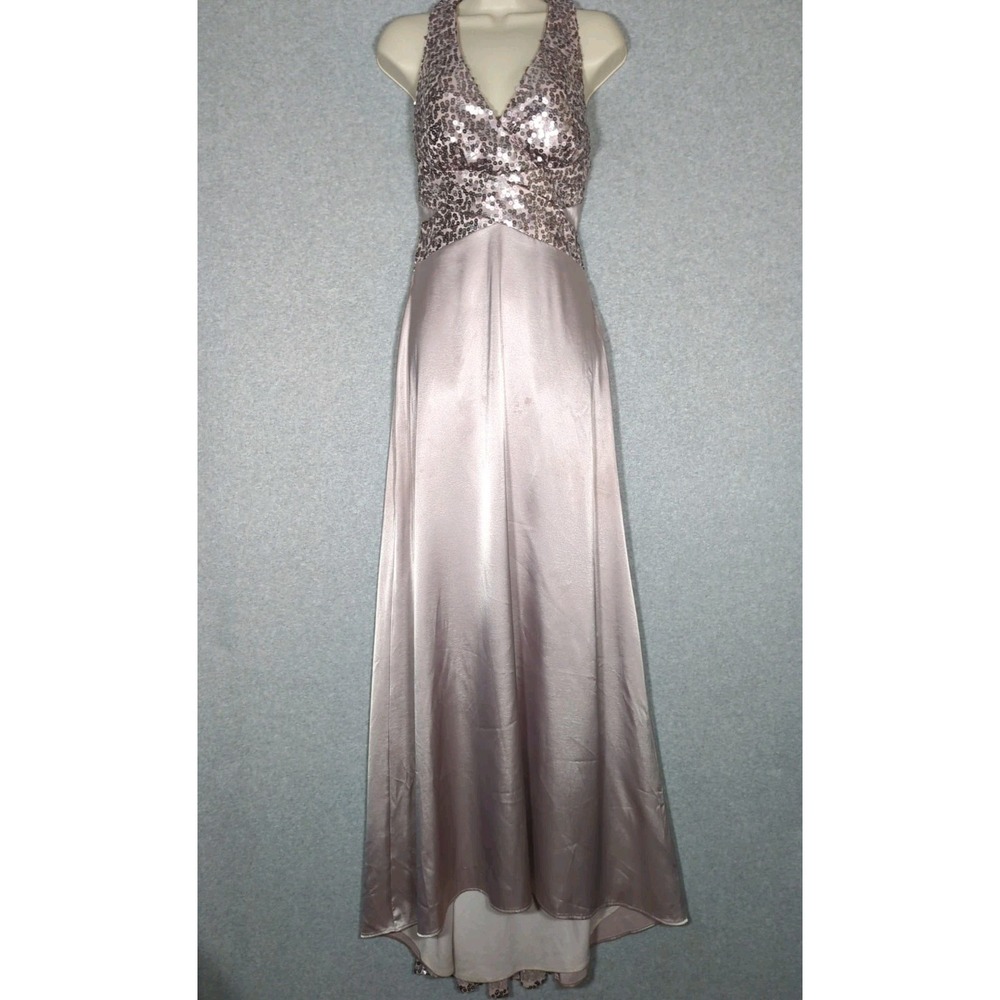 Vtg Halter Champagne Pink Halter Babydoll Sequin Satin Coquette Prom Dress 5/6